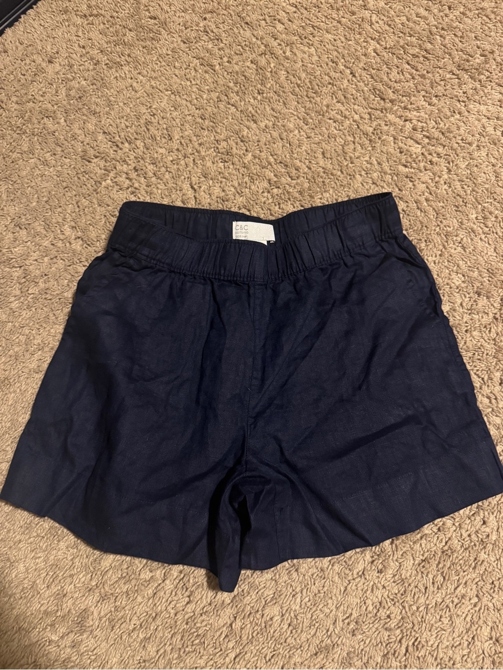 C&C California Navy Elastic-Waist Women's Shorts| 100% Linen|